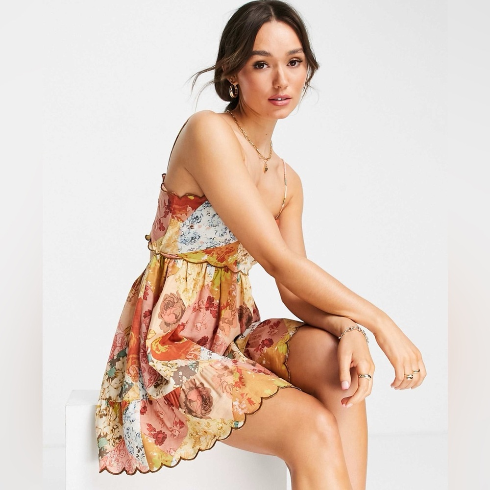 ASOS DESIGN scalloped edge cut-out back mini sundress Size 0 - Picture 2 of 13